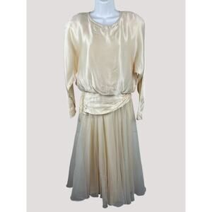 Vintage 80s Yellow Chiffon Maxi Dress Satin Bodice Size 6‎